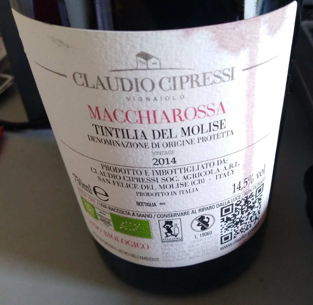 Controetichette Macchiarossa Tintilia del Molise Dod 2014 Claudio Cipressi