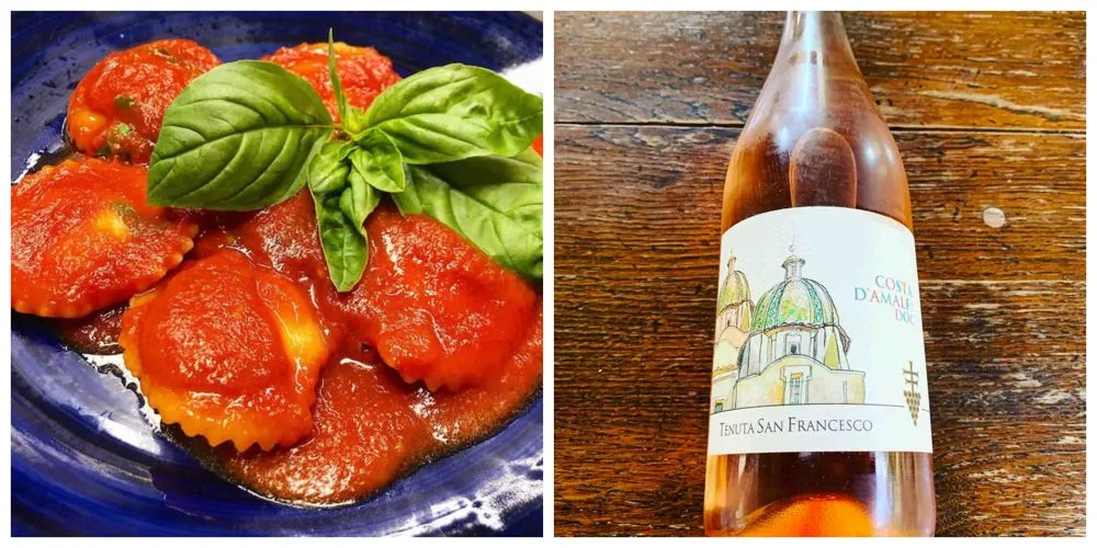 Ravioli capresi e Costa d’Amalfi Rosato di Tenuta San Francesco