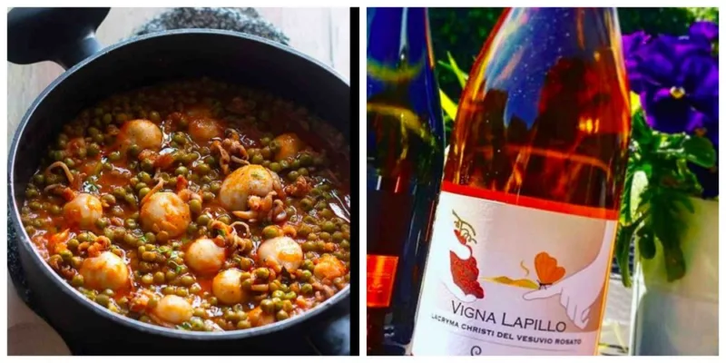 Seppie e piselli e Vigna Lapillo rosato di Sorrentino