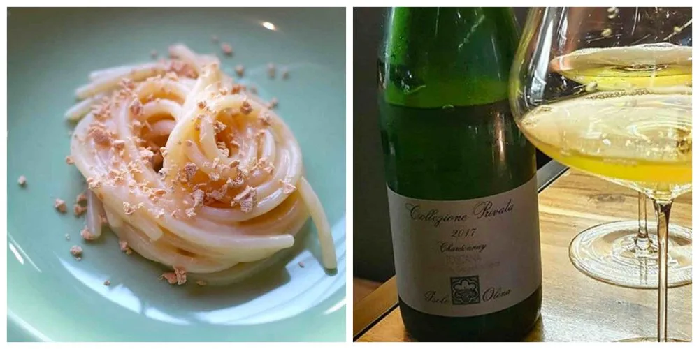 Spaghettoni burro e lievito di Riccardo Camanini e Chardonnay di Isole E Olena