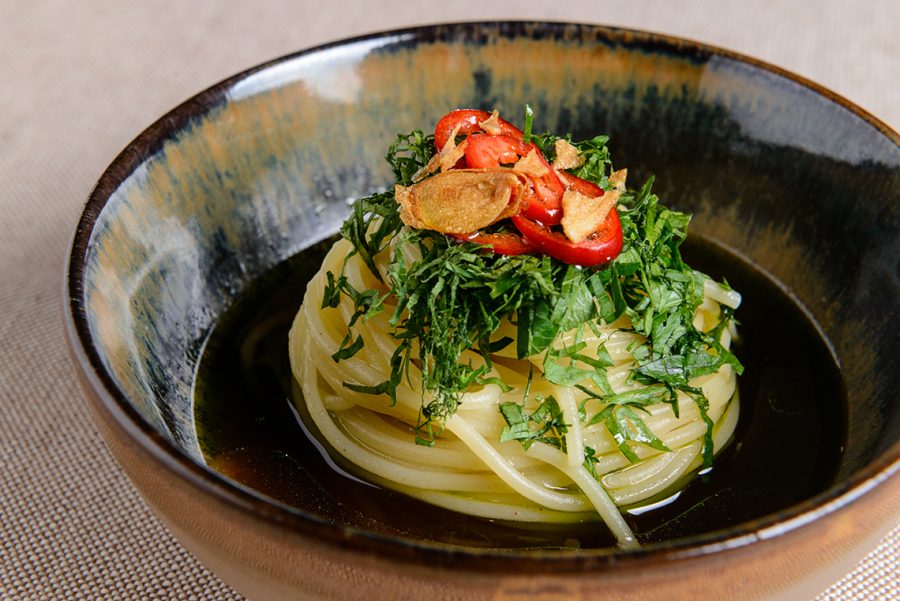 Spaghettini Pastificio dei Campi in Ramen A.O.P. di Marco Acquaroli