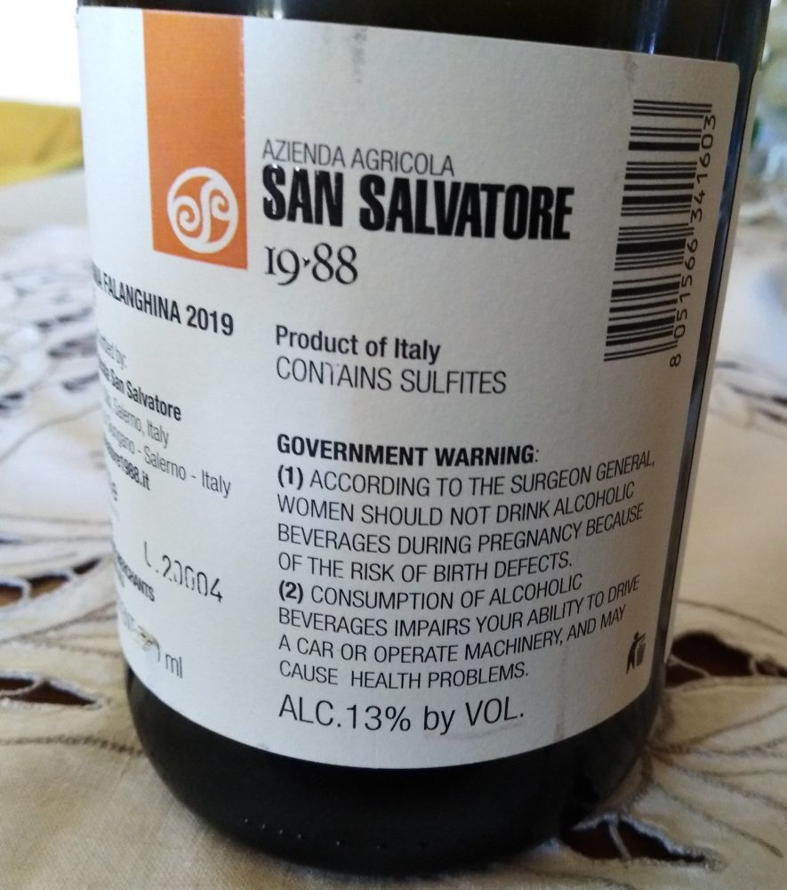 Controetichetta Falanghina Campania Igp 2019 San Salvatore 1988