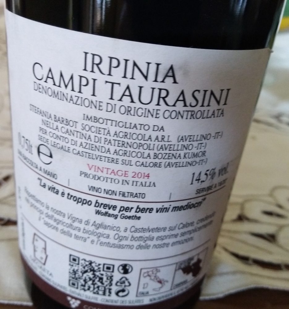 Controetichetta Irpinia Campi Taurasini Doc 2014 De' Gaeta