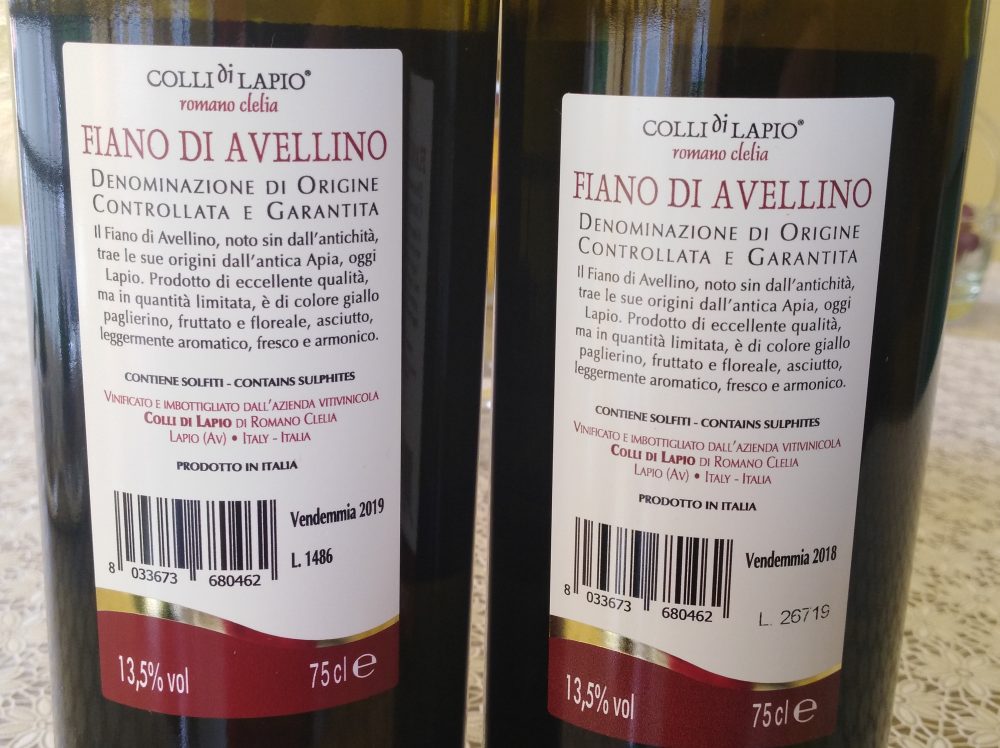 Controetichette Colli di Lapio Fiano di Avellino Docg 2018 e 2019 Clelia Romano