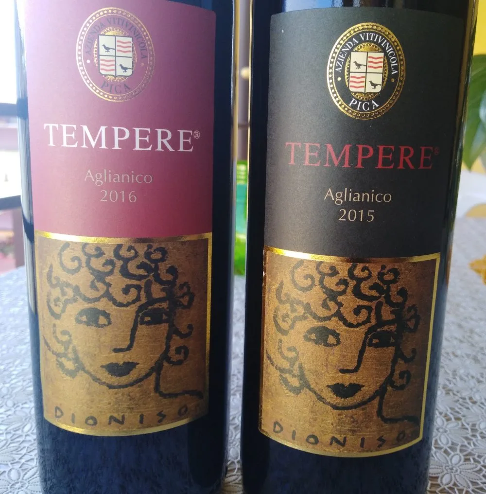 Aglianico Colli di Salerno Igp 2015 e 2016 Tempere