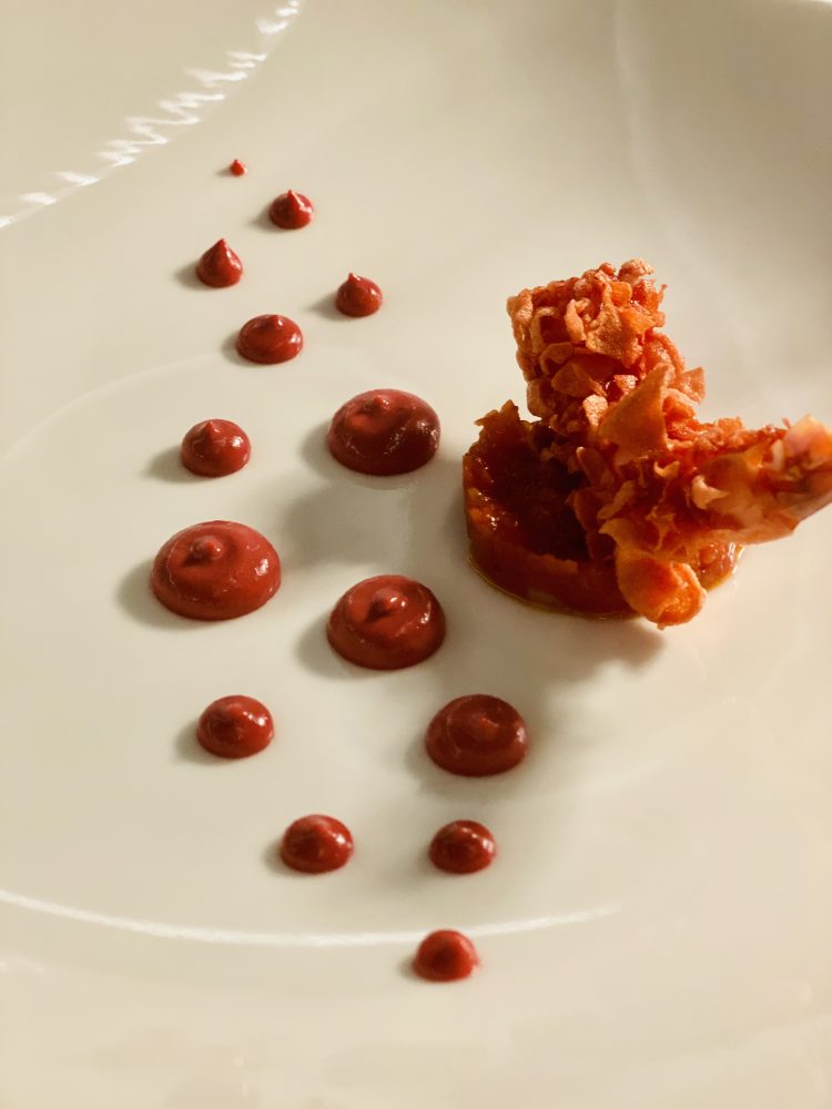 Ristorante Ro World - Tempura di gambero in salsa di barbabietola