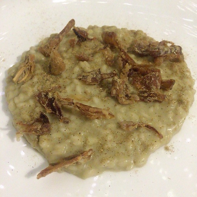 Casa a Tre Pizzi - Risotto con crema di carciofi, carciofi in tempura e liquirizia