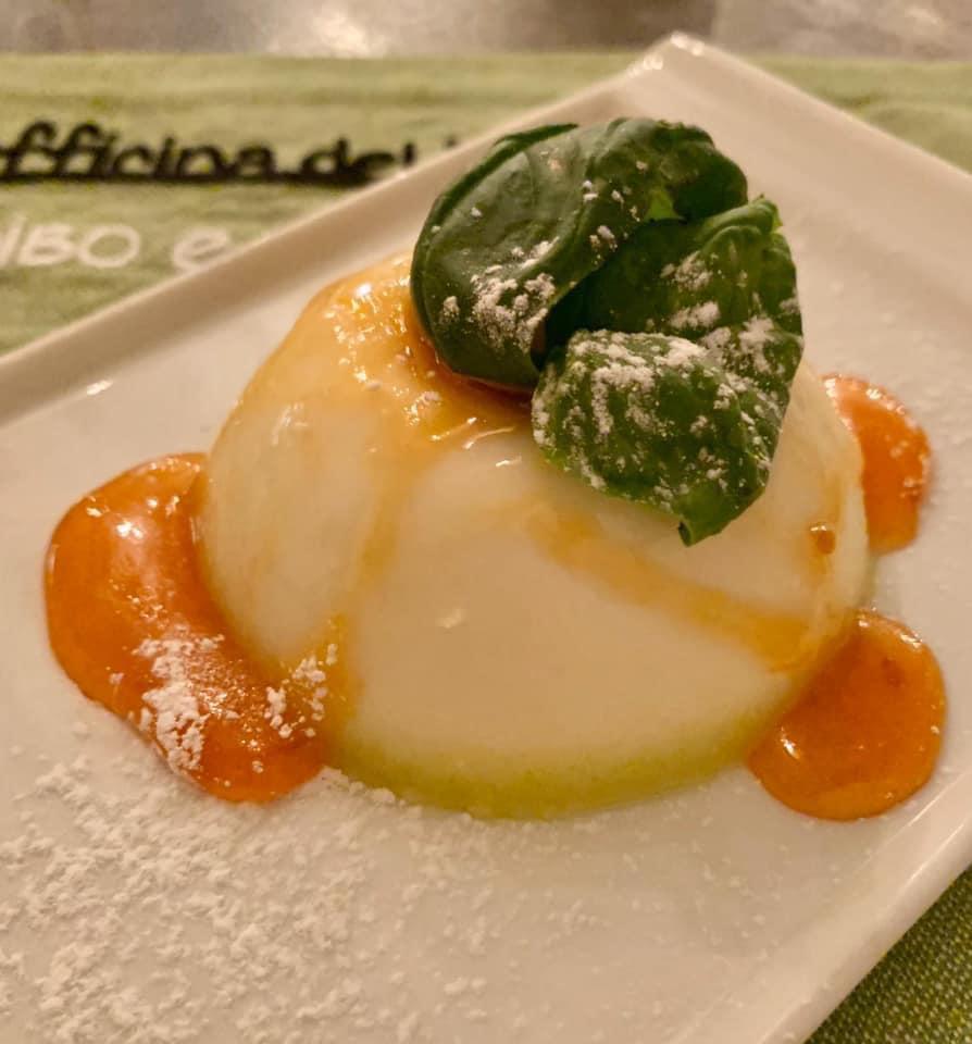 Officina del vino - Panna cotta all olio di oliva nocellara e gelatina di basilico