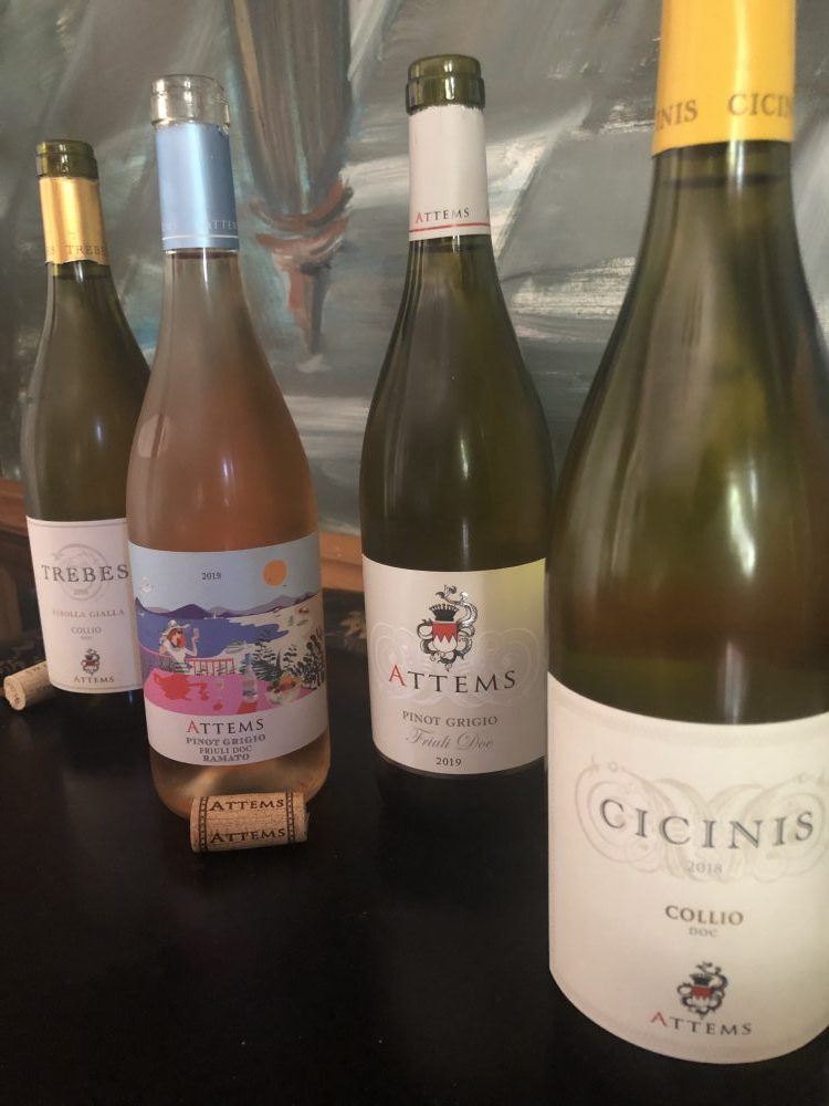 Pinot Grigio 2019, Pinot Grigio Ramato 2019, Trebes 2018 Ribolla Gialla e Cicinis 2018 Sauvignon Blanc Attems