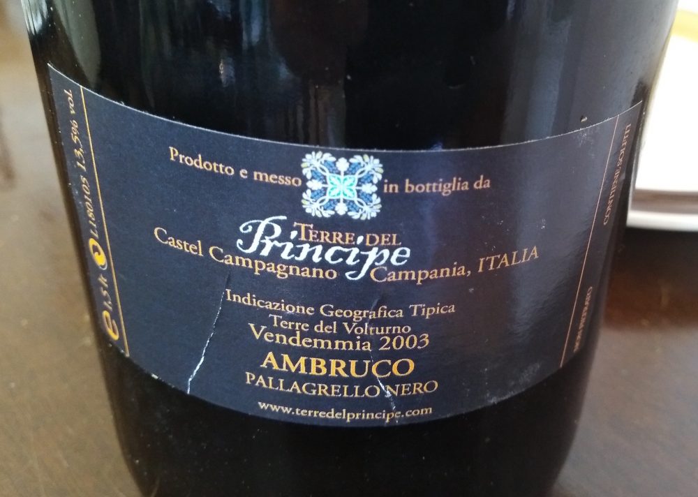 Controetichetta Ambruco Pallagrello Nero Terre del Voltuno Igt 2003 Terre del Principe