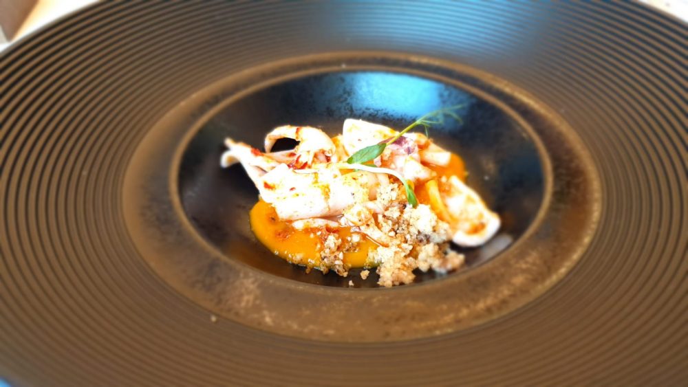 ME Restaurant - Cremoso di zucca, calamaretto scottato, 'nduja e liquirizia