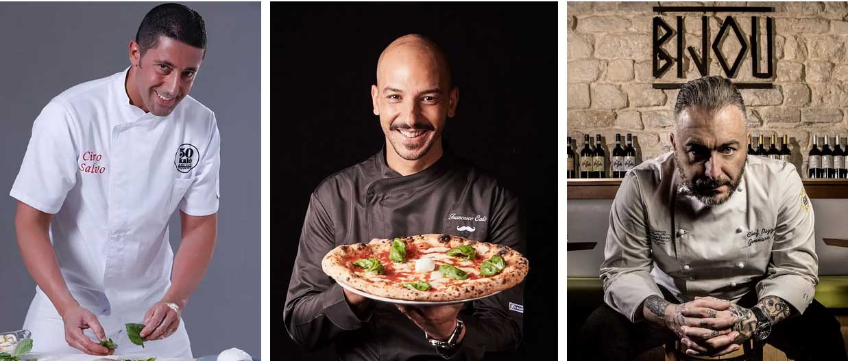Ciro Salvo di 50 Kalò, Francesco Calò di Via Toledo Enopizzeria, Gennaro Nasti di Bijou