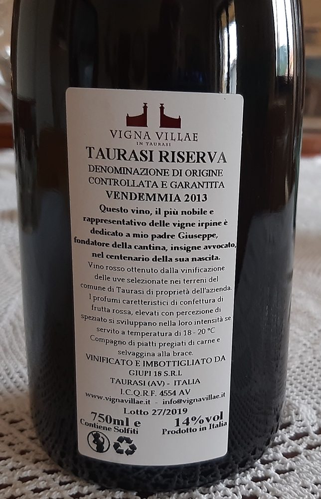 Controetichetta Cient'anne Taurasi Riserva Docg 2013 Vigna Villae