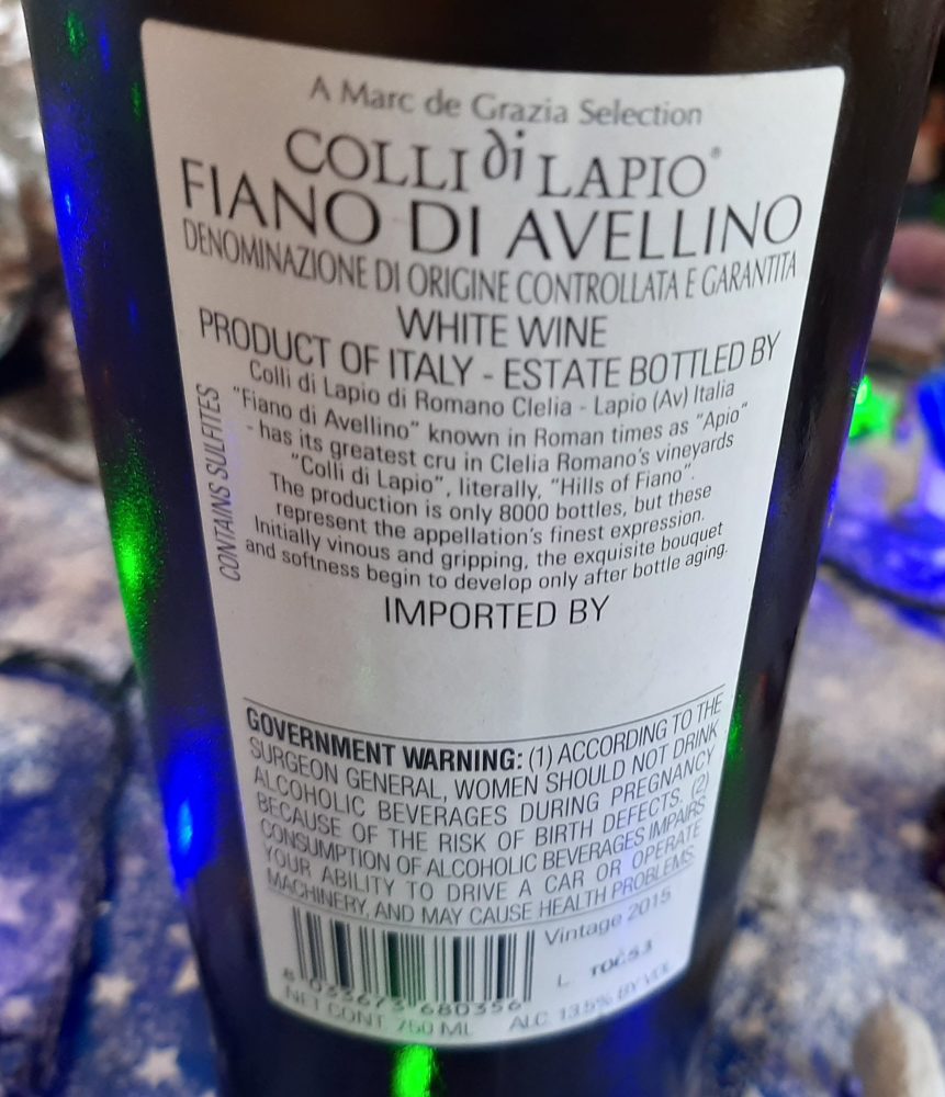 Controetichetta Fiano di Avellino Docg Colli di Lapio Romano Clelia 2015