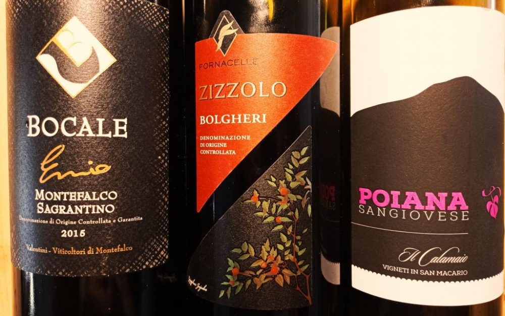 Ennio, Sagrantino di Montefalco docg 2015, Bocale - Poiana Sangiovese 2019, Toscana IGt, Il Calamaio - Zizzolo 2018, Bolgheri Rosso doc, Fornacelle