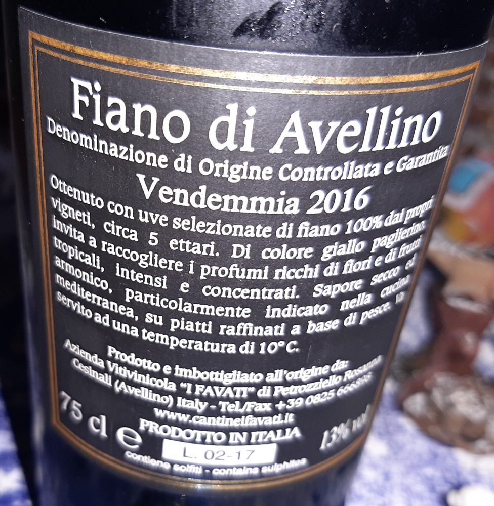 Controetichetta Pietramara Fiano di Avellino Docg 2016 I Favati