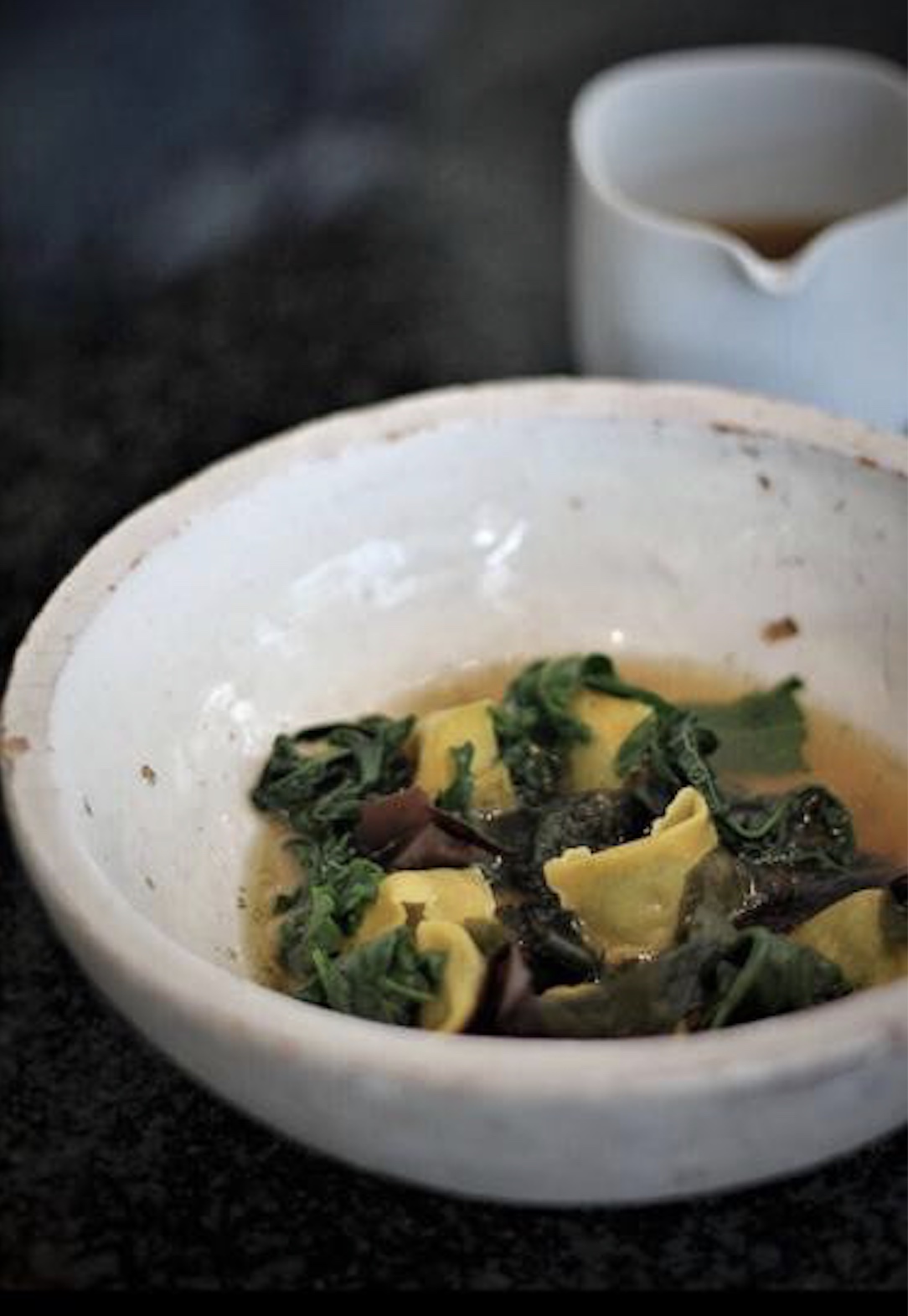 Tortelli in brodo di pollo e minestra nera