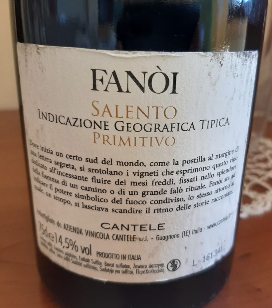 Controetichetta Fanoi Primitivo Salento Igt 2012 Cantele