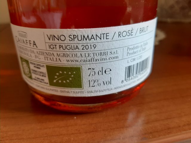 Controetichetta Caiaffa Spumante Rose' Puglia Igp 2019 Caiaffa