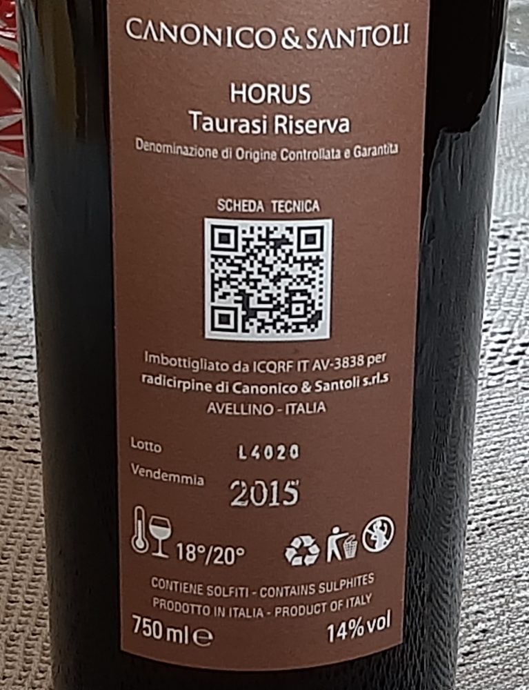 Controetichetta Horus Taurasi Riserva Docg 2015 Canonino & Santoli