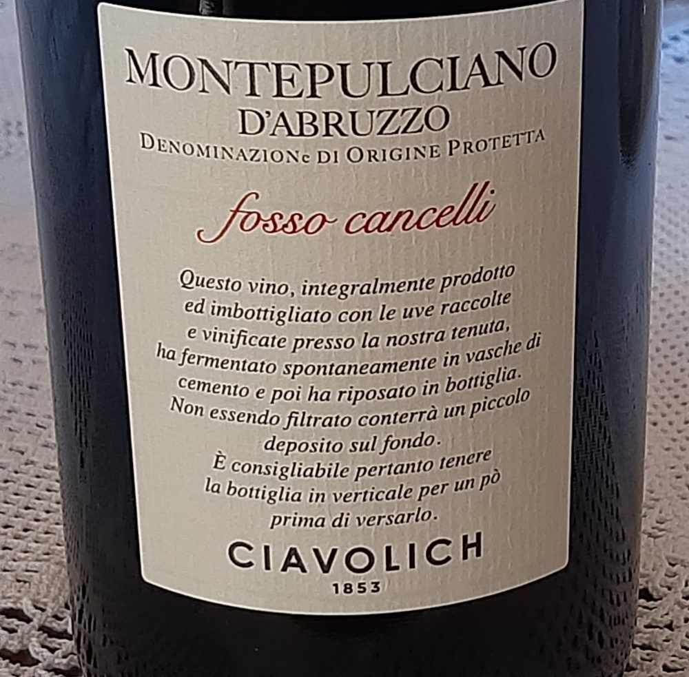 Controetichetta Montepulciano d'Abruzzo Fosso Cancelli Dop 2015 Ciavolich