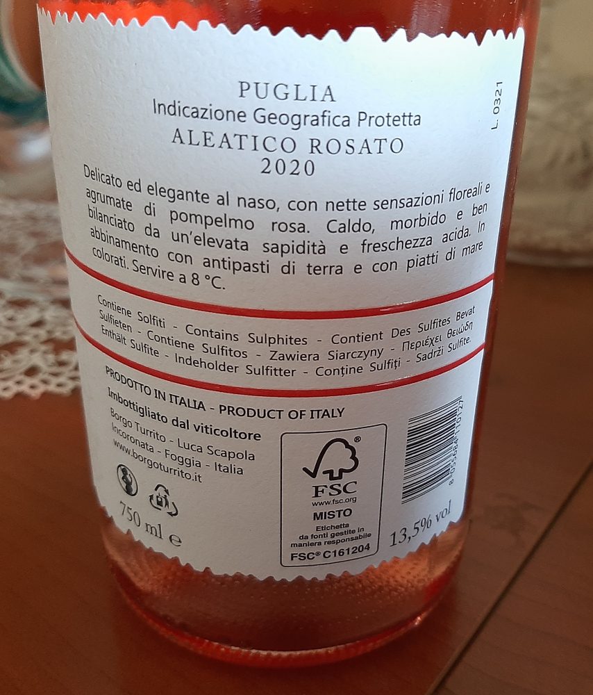 Controetichetta Terra Cretosa Aleatico Rosato Puglia Igp 2020 Borgo Turrito