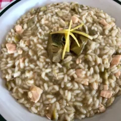 Il mio risotto, carciofi, salmone e zeste di limone
