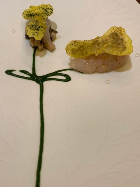Ristorante Tre Olivi, la primula del Cilento, gamberi rosa e zafferano