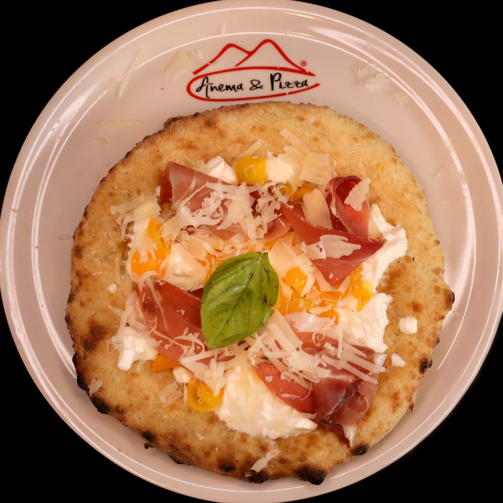 Anema&Pizza - Doppia cottura Fritta e poi al forno con stracciata di bufala speack provolone del monaco olio evo bio Datterino Giallo