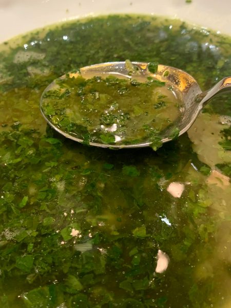 Ristorante Tre Olivi, il coccodrillo, consomme di erbe spontanee cilentane