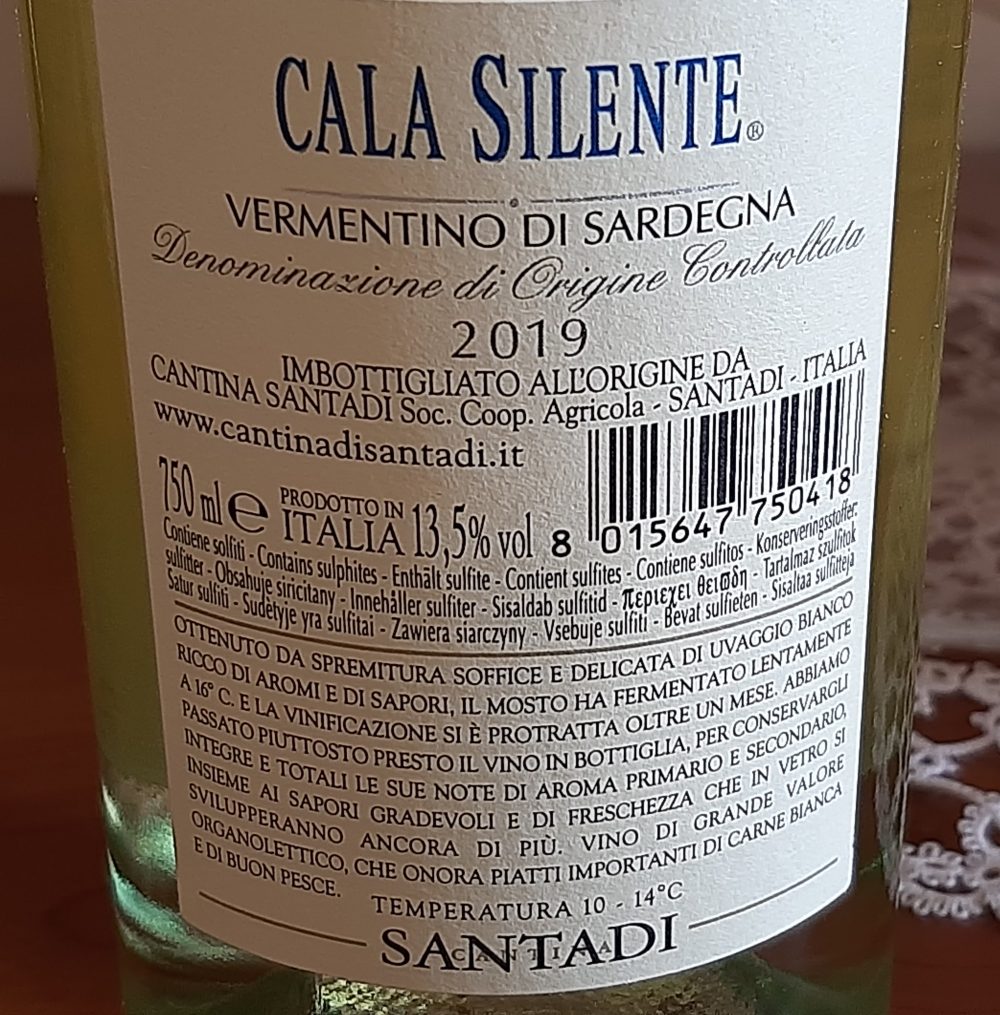 Controetichetta Vermentino di Sardegna Doc 2019 Santadi