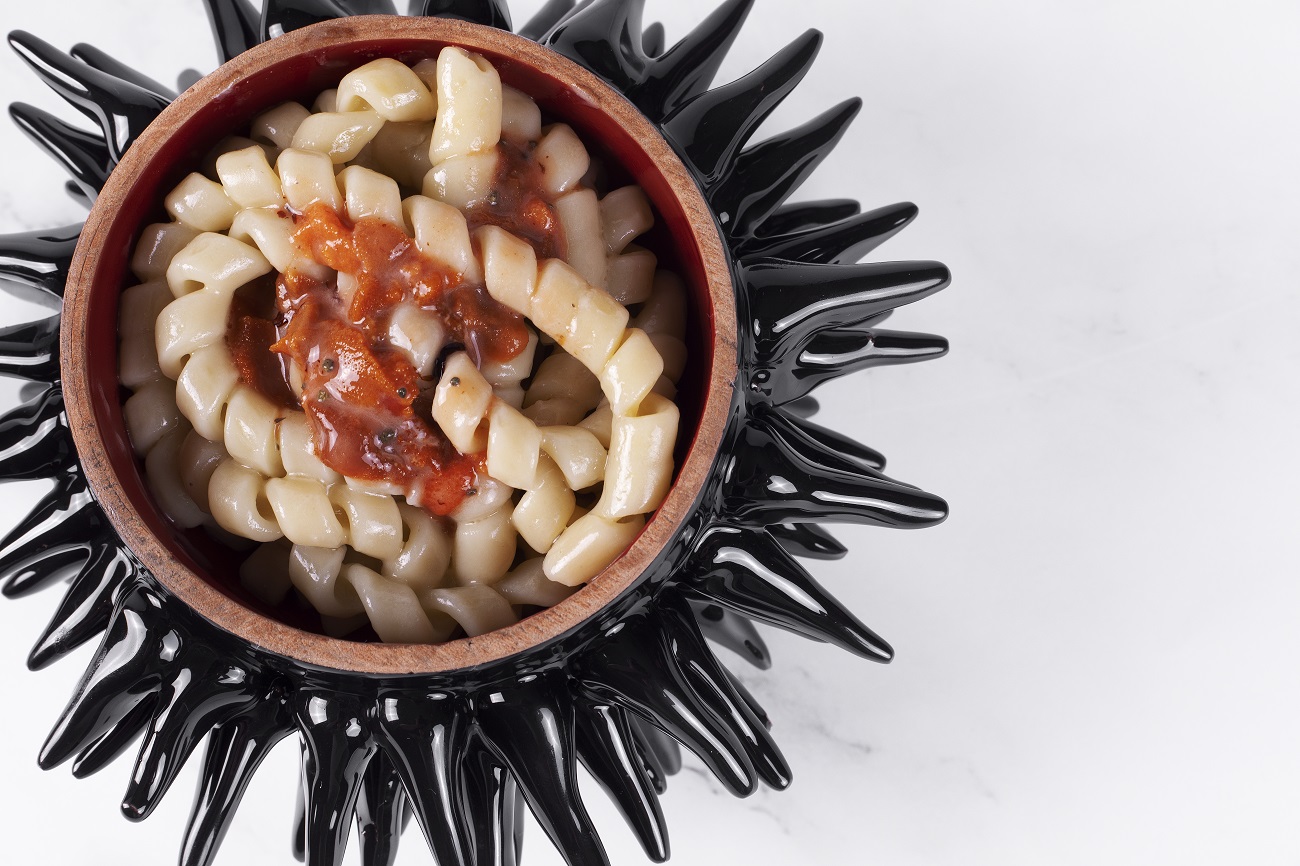 Fusilli fatti a mano, burro di manteca, acciughe e riccio di mare