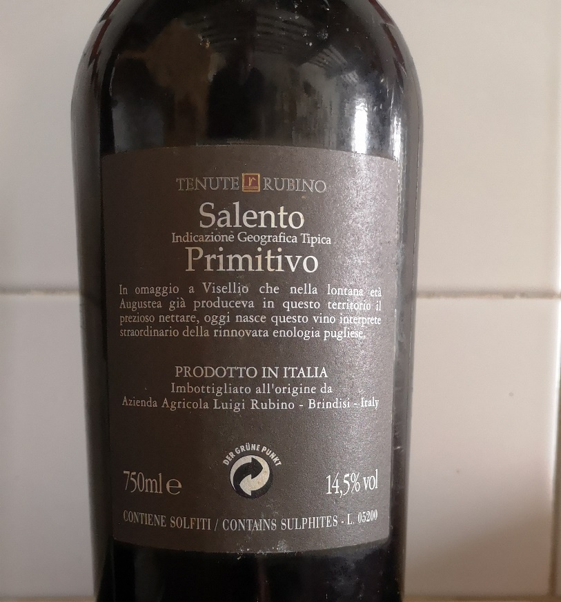 Primitivo IGT Visellio 2003, Tenute Rubino