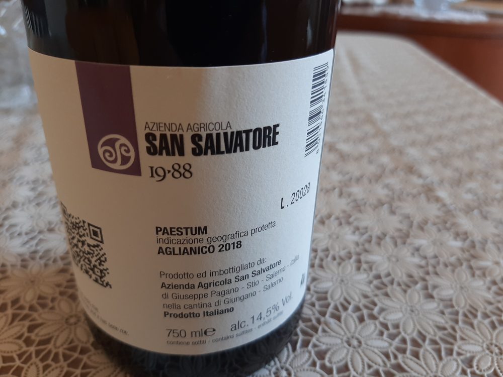 Controetichetta Jungano Aglianico Paestum Igp 2018 San Salvatore