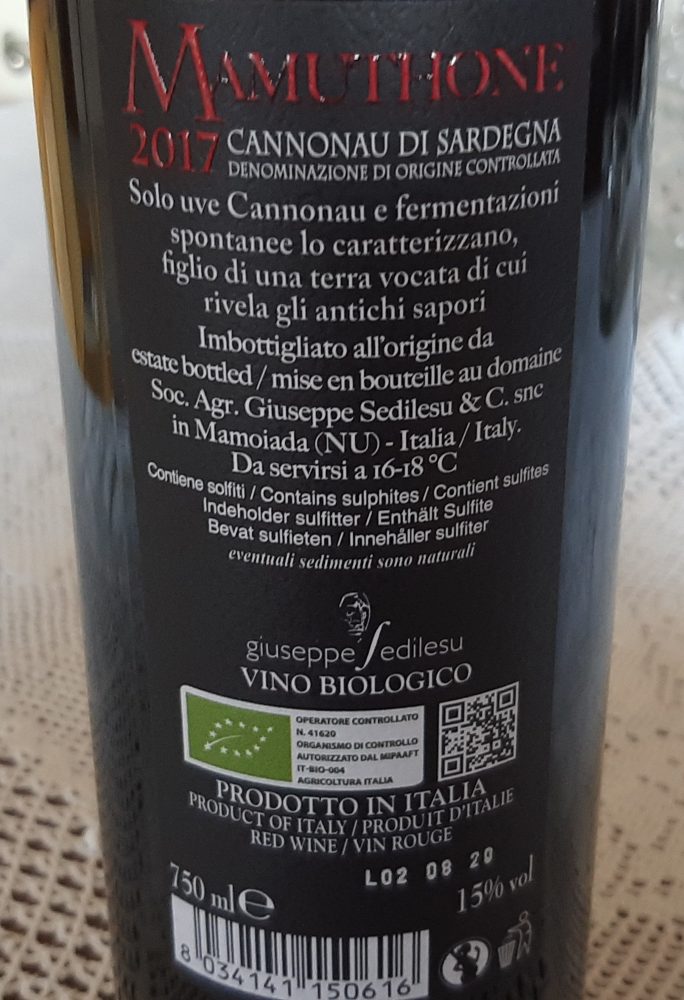 Controetichetta Mamuthone Cannonau di Sardegna Doc 2017 Sedilesu