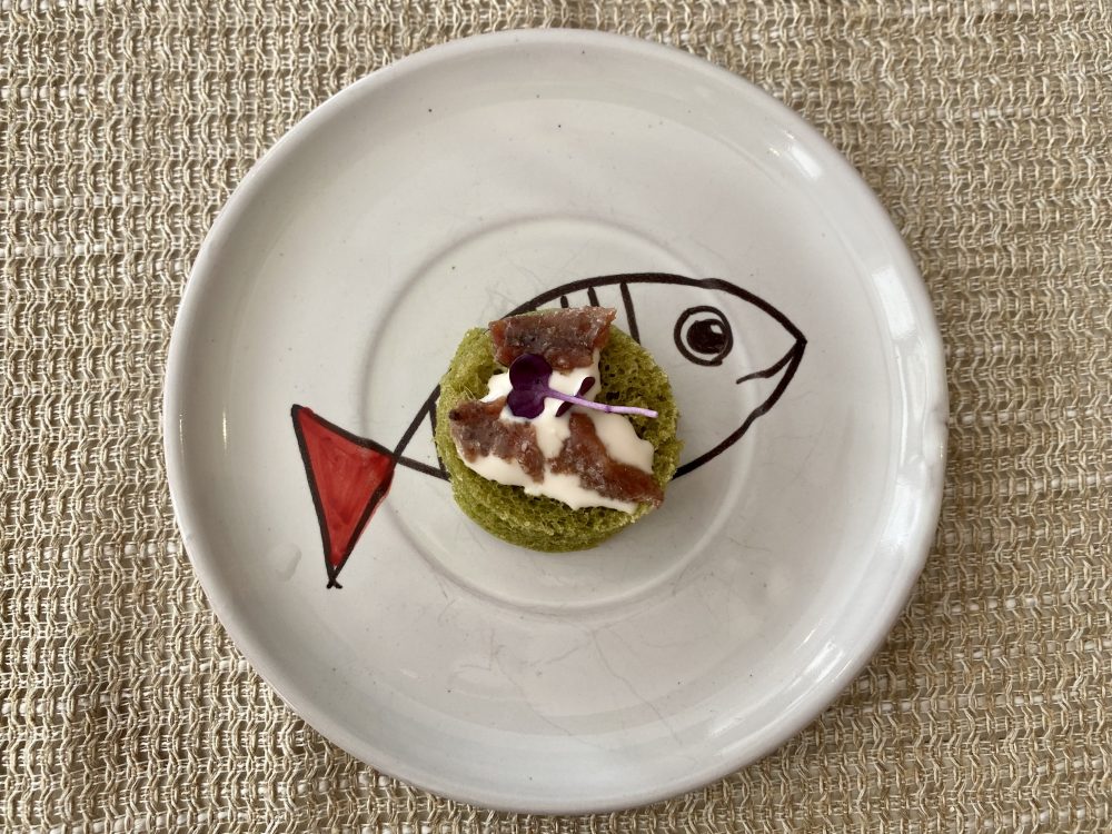 L’Amo - Spugna di basilico, maionese di polpo e acciughe del Cantabrico