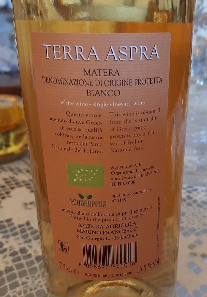 Controetichetta Terra Aspra Greco Dop Matera 2019 Marino