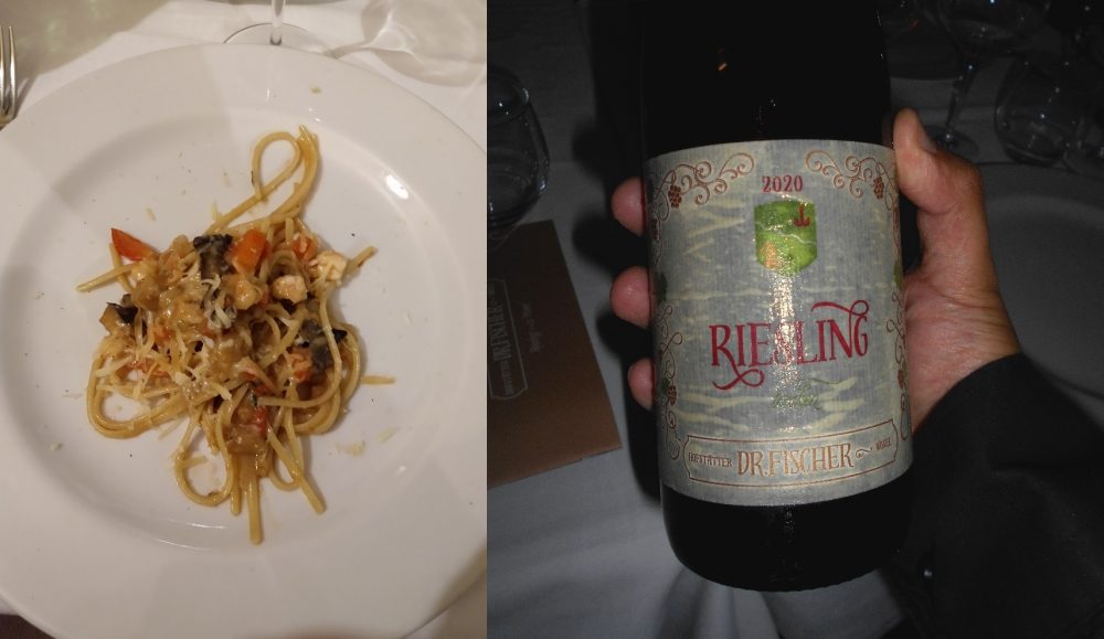 Linguine con Gamberi Melanzane e Provola Riesling