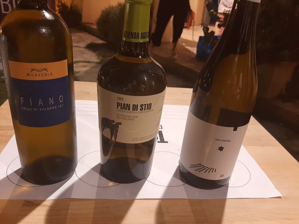 Bottiglie di Fiano in degustazione