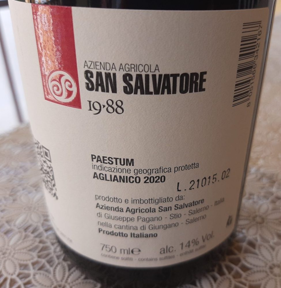 Controetichetta Ceraso Aglianico Paestum Igp 2020 San Salvatore