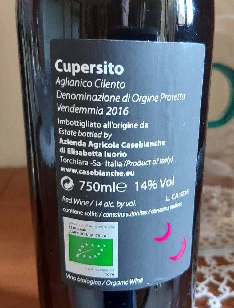 Controetichetta Cupersito Aglianico Cilento Dop 20126 Casebianche