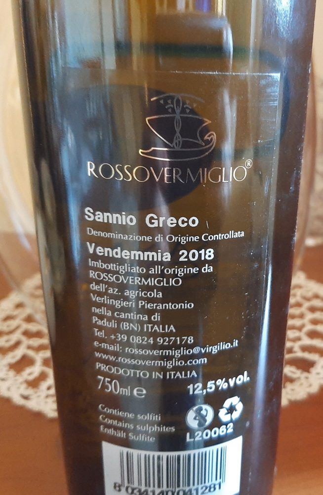 Controetichetta Greco Sannio Doc 2018 Rossovermiglio