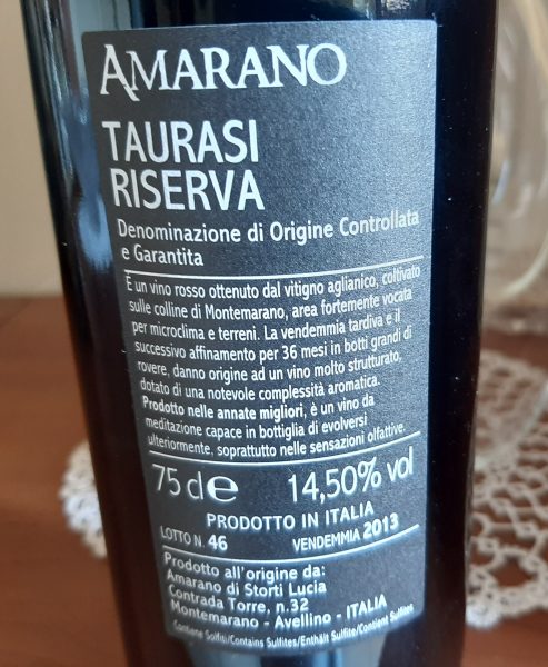 Controetichetta Principe Lagonessa Taurasi Riserva Docg 2013 Amarano