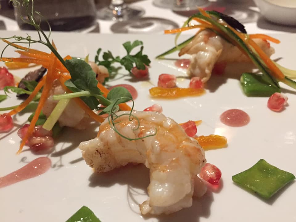 Vesuvio Panoramic Restaurant Sorrento, scampi scottati in orto autunnale