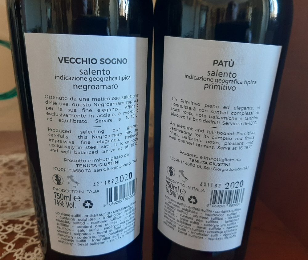 Controetichette vini Tenura Giustini