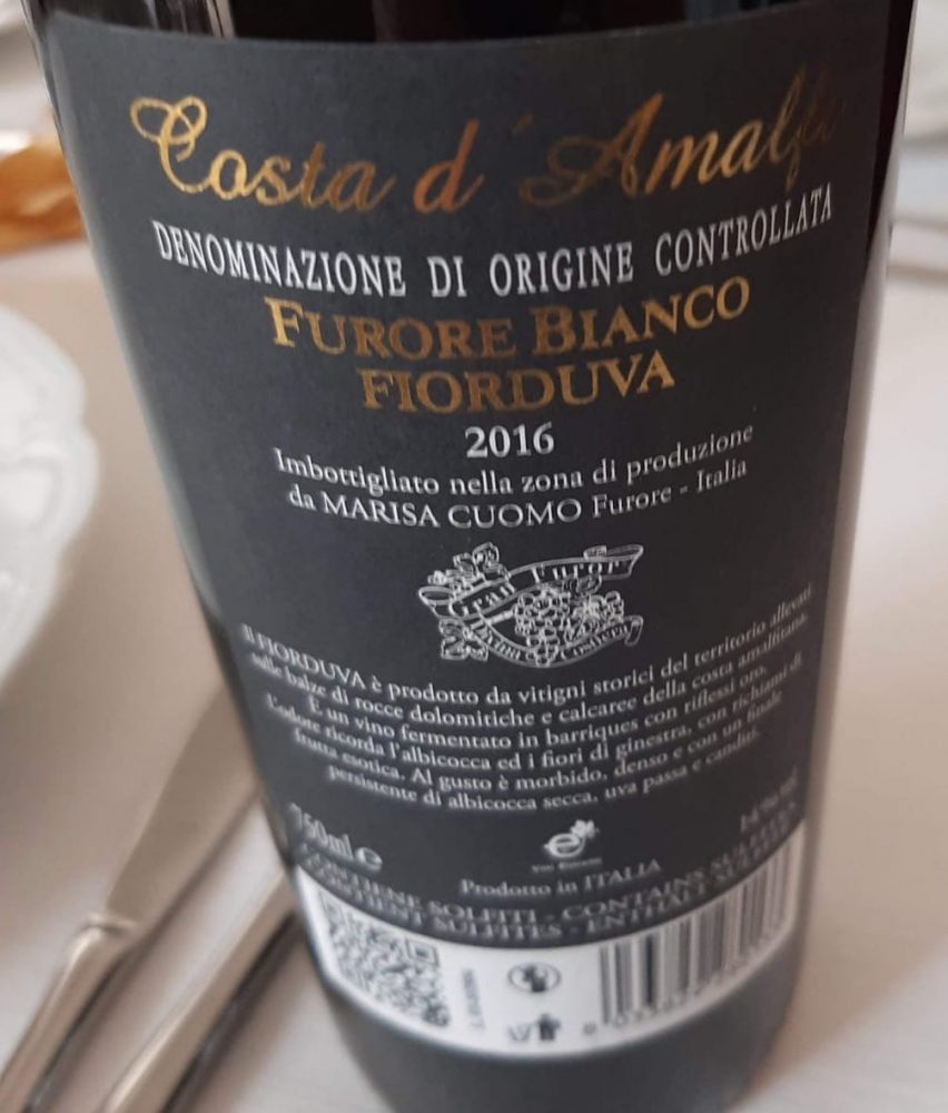 Controetichetta Costa d'Amalfi Furore Bianco Fiorduva 2016 Marisa Cuomo