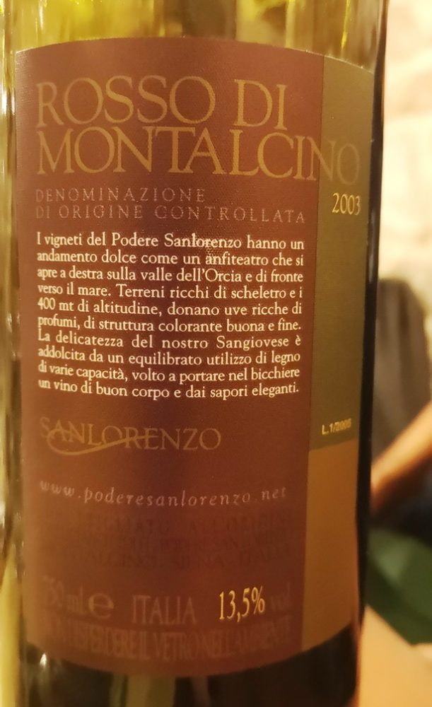 Rosso di Montalcino 2003 San Lorenzo -  retro