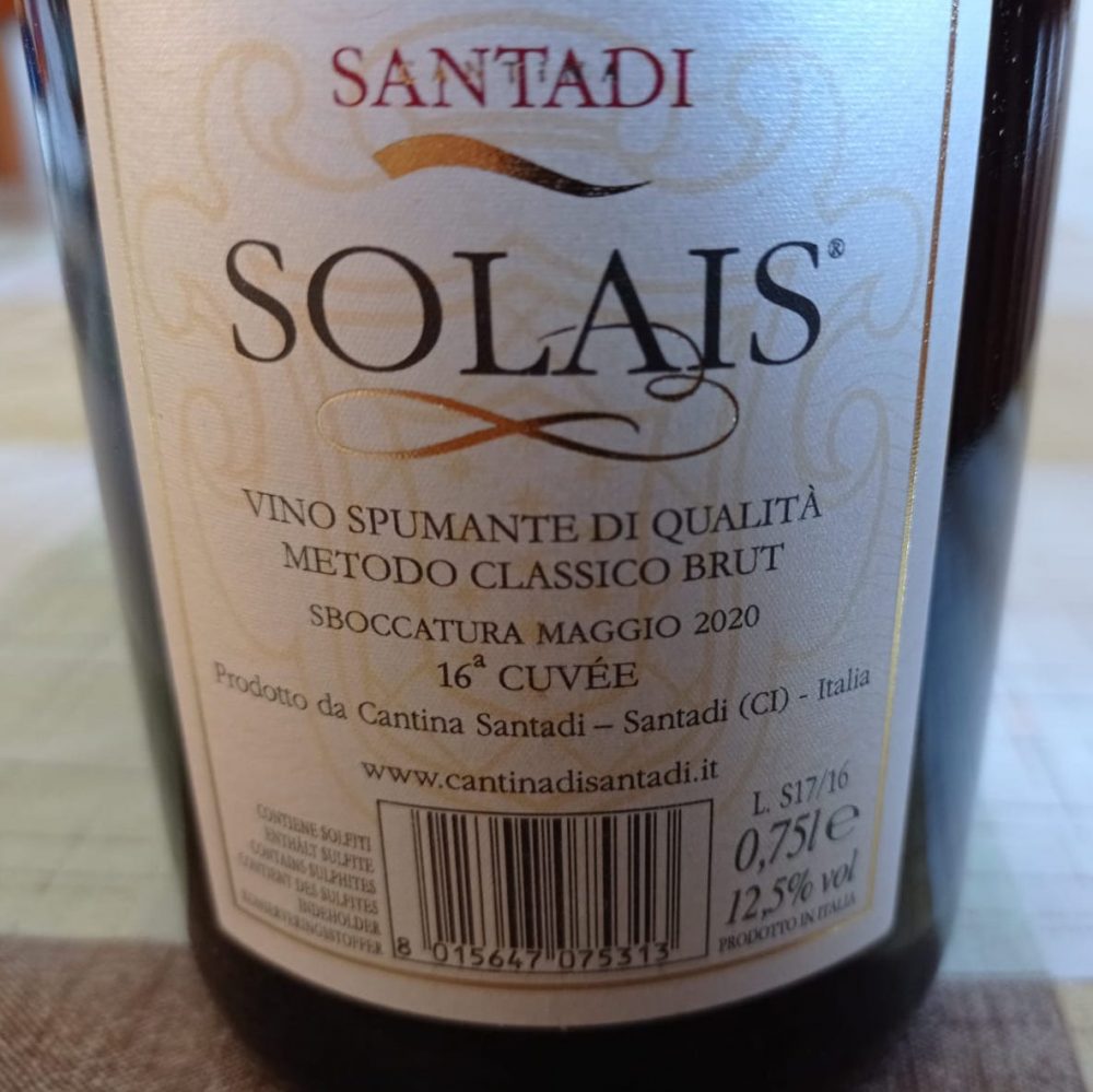 Controetichetta Cantina Santadi - Solais Vino Spumante di Qualita' Bianco Brut Metodo Classico