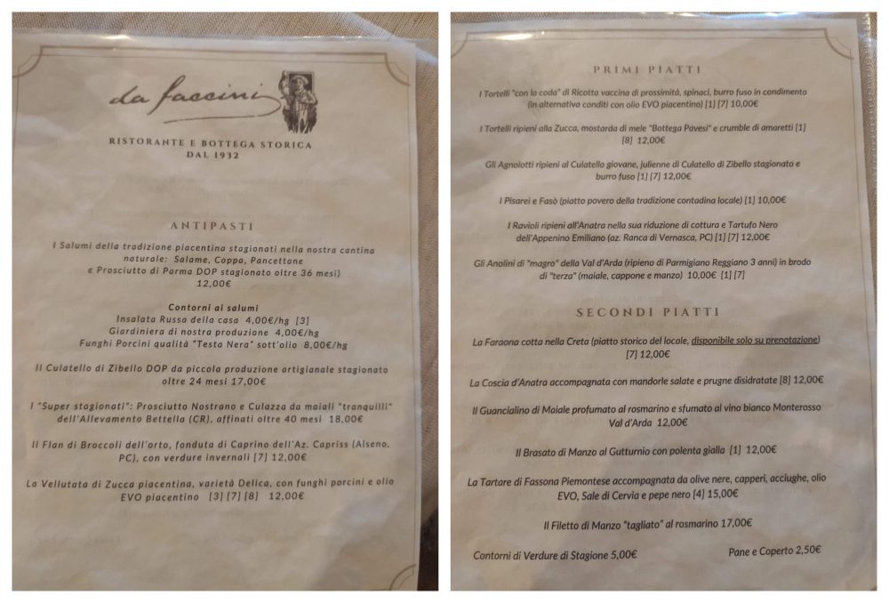 Da Faccini - menu'