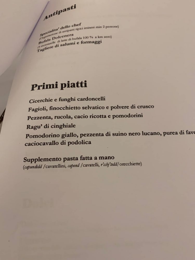 Trattoria Nugent - menu'